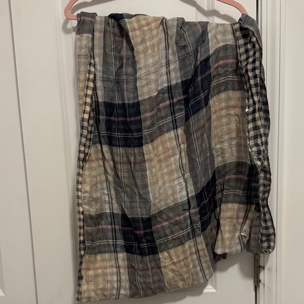 LOFT Checkered Plaid Loop Scarf in Blue and Cream